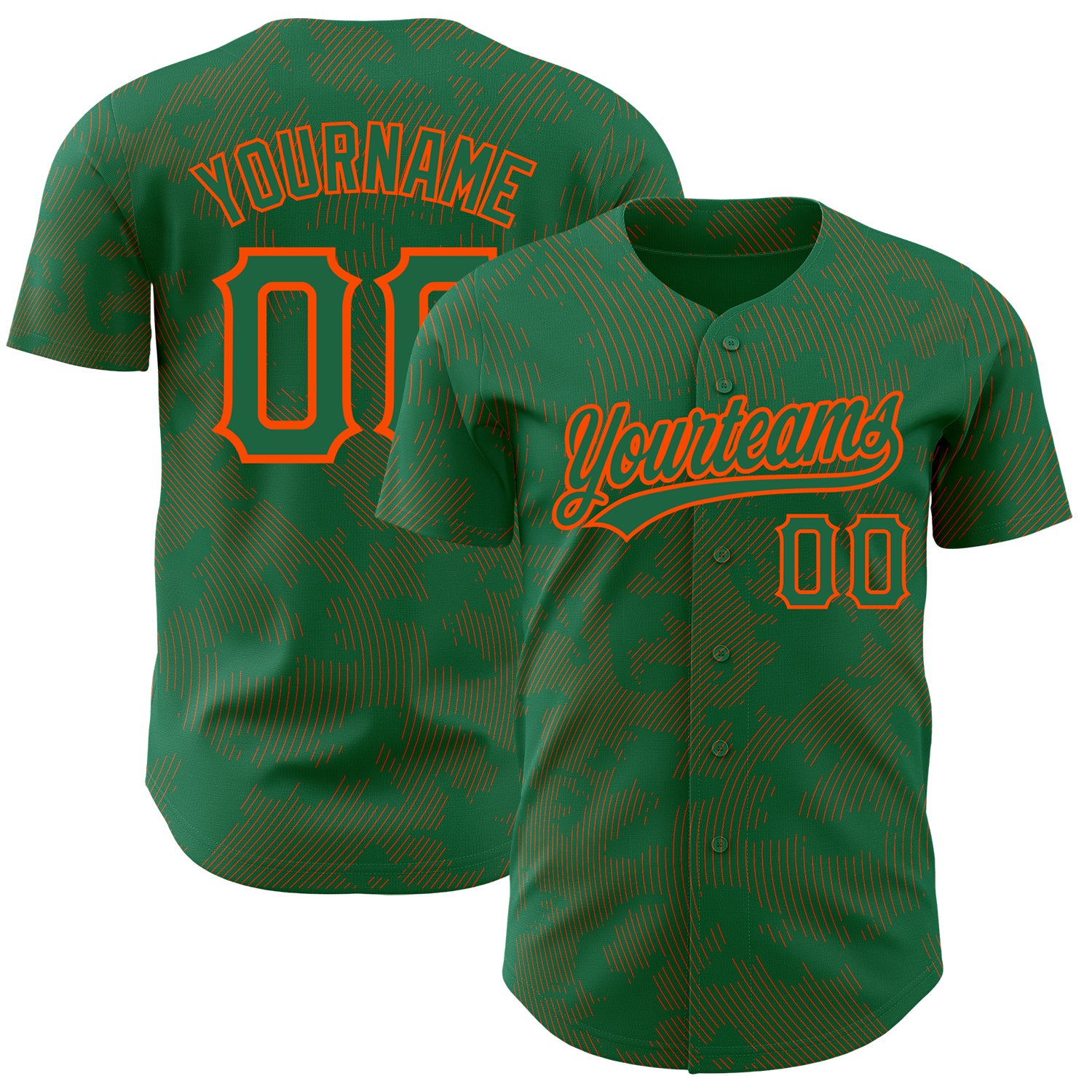 Personalized 3D Pattern Kelly Green and Orange Curve Lines Baseball Jersey - Custom Name and Number Personalized Kelly Green