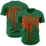 Custom 3D Dripping Splatter Art Baseball Jersey with Personalized Name & Number - Kelly Green & Orange Design Personalized