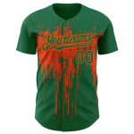 Custom 3D Dripping Splatter Art Baseball Jersey with Personalized Name & Number - Kelly Green & Orange Design Personalized