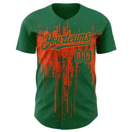 Custom 3D Dripping Splatter Art Baseball Jersey with Personalized Name & Number - Kelly Green & Orange Design Personalized