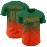Custom Name Number Baseball Jersey - Personalized 3D Gradient Square Shapes in Kelly Green and Orange Design Personalized