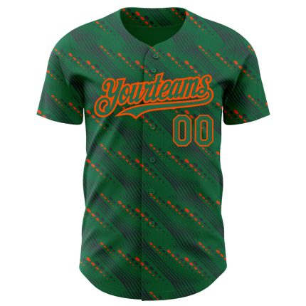 Custom Baseball Jersey with Personalized Name & Number - Kelly Green & Orange 3D Pattern Slant Lines Design Personalized