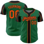 Custom Team Baseball Jersey with Personalized Name and Number in Kelly Green, Orange, Black - Authentic 3-Color Arm Design