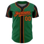 Custom Team Baseball Jersey with Personalized Name and Number in Kelly Green, Orange, Black - Authentic 3-Color Arm Design