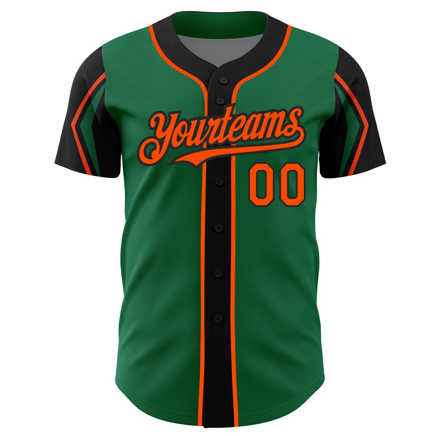 Personalized Kelly Green Orange-Black 3 Colors Arm Shapes Authentic Baseball Jersey Team Custom Name and Number Custom Team Baseball Jersey with Personalized Name and Number in Kelly Green, Orange, Black - Authentic 3-Color Arm Design - Image 3