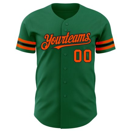 Personalized Authentic Baseball Jersey in Kelly Green with Orange-Black Accents Personalized Kelly Green Orange-Black Authentic