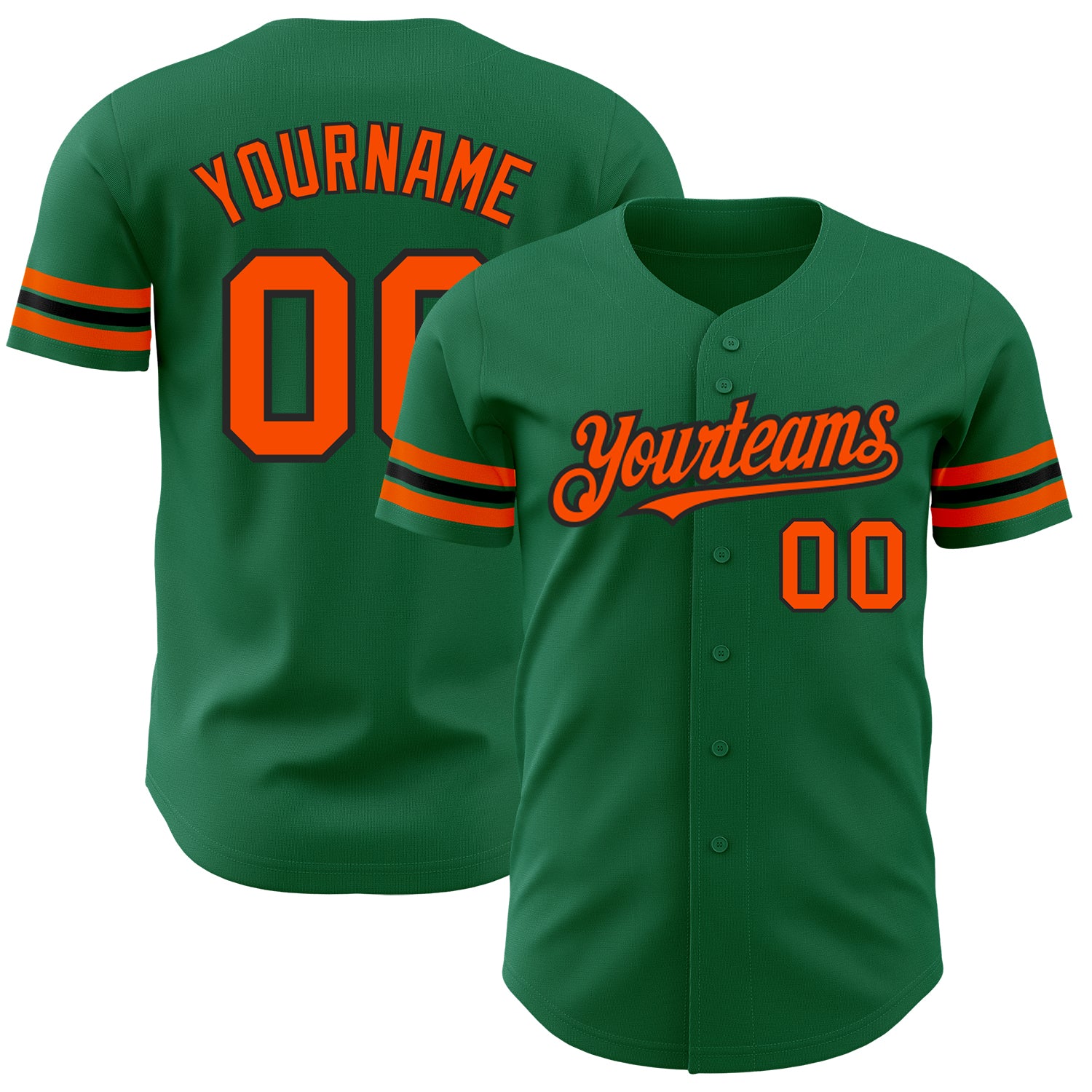 Personalized Authentic Baseball Jersey in Kelly Green with Orange-Black Accents Personalized Kelly Green Orange-Black Authentic