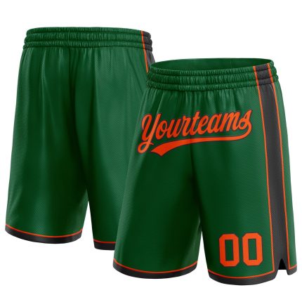 Custom Team Name and Number Basketball Shorts in Kelly Green, Orange, and Black - Authentic Design Personalized Kelly Green
