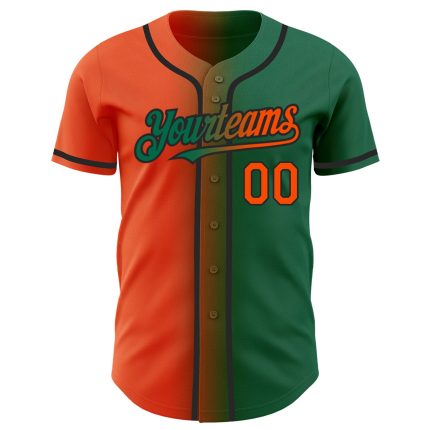 Custom Name & Number Authentic Orange-Black Gradient Baseball Jersey in Kelly Green - Personalized Team Apparel Personalized