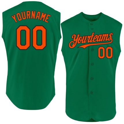 Custom Name and Number Baseball Jersey - Authentic Sleeveless in Kelly Green, Orange, and Black Personalized Kelly Green
