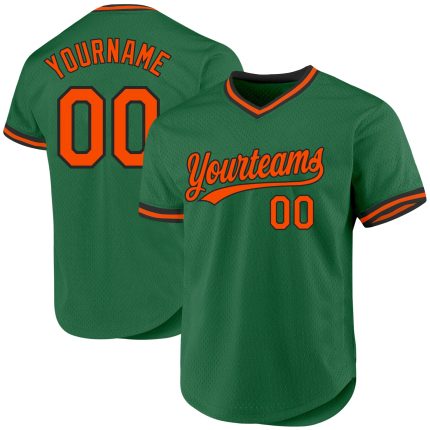 Custom Name and Number Authentic Throwback Baseball Jersey - Kelly Green and Orange-Black Team Jersey Personalized Kelly