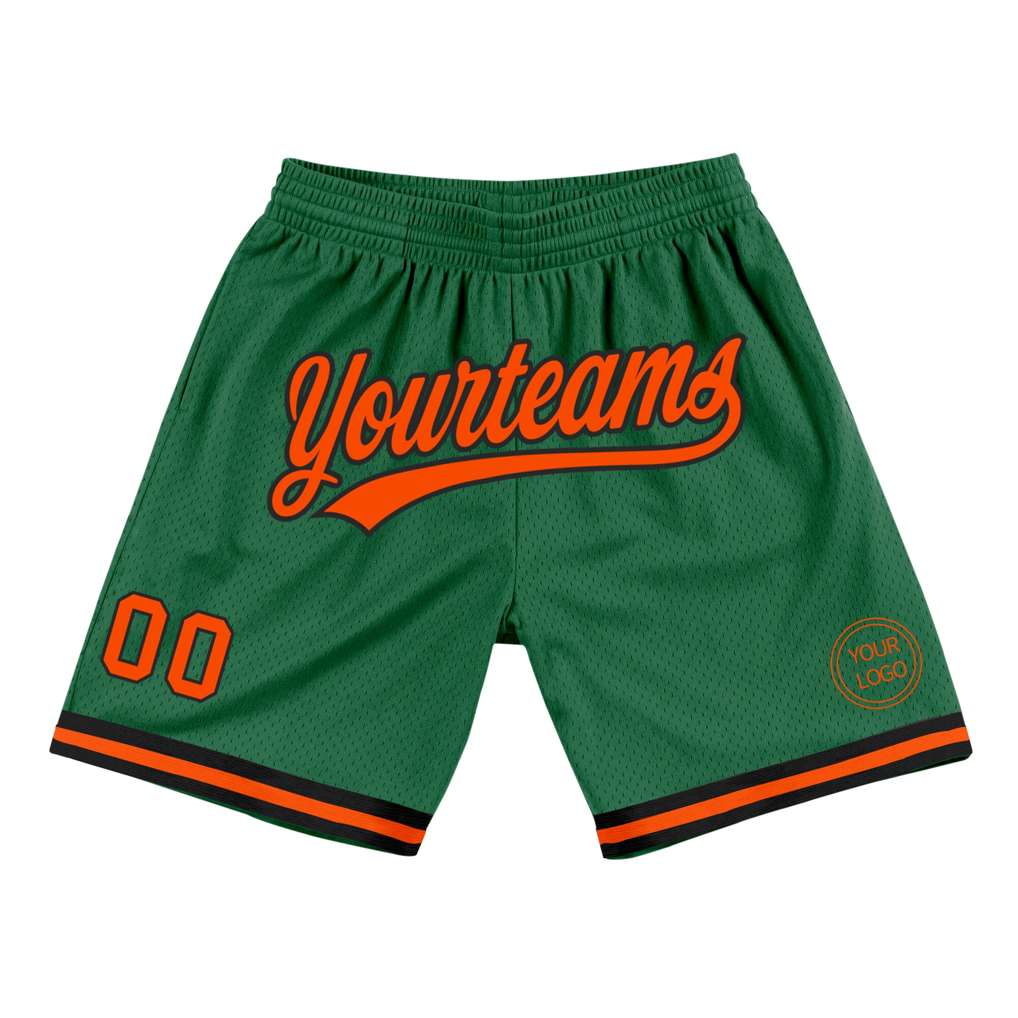 Personalized Green Orange Black Basketball Shorts - Authentic Throwback Style Personalized Kelly Green Orange-Black Authentic