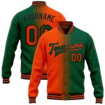 Custom Name Number Gradient Bomber Jacket Orange Black Kelly Green Varsity Letterman Full-Snap Fashion Outerwear Personalized