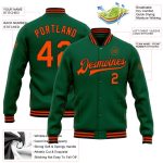 Custom Name Number Bomber Jacket  Full-Snap Varsity Letterman in Kelly Green Orange Black - Personalized Team Apparel Personalized