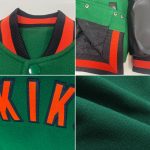 Custom Team Name Number Two-Tone Kelly Green Orange-Black Varsity Letterman Bomber Full-Snap Jacket Personalized Kelly Green