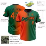 Custom Name and Number Unisex Softball Jersey - Kelly Green Orange-Black Gradient Fashion Two-Button Design Personalized