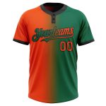 Custom Name and Number Unisex Softball Jersey - Kelly Green Orange-Black Gradient Fashion Two-Button Design Personalized