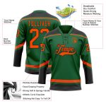 Custom Name and Number Hockey Jersey for Team - Personalized Kelly Green with Orange-Black Lace Neck Personalized Kelly Green