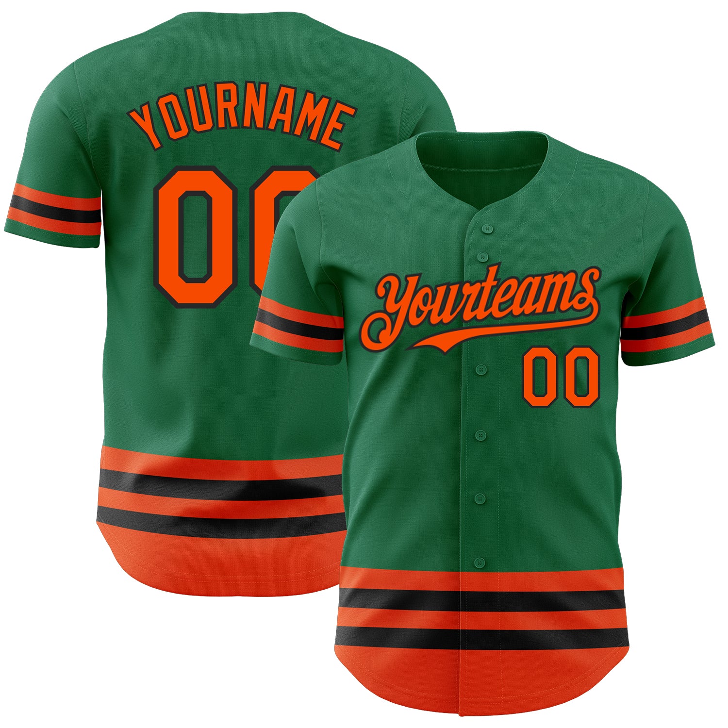 Custom Team Baseball Jersey - Personalized Kelly Green Orange-Black Line with Name and Number Personalized Kelly Green Orange-Black