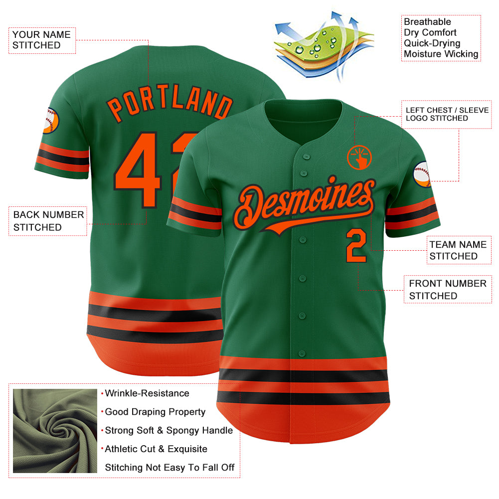 Personalized Kelly Green Orange-Black Line Authentic Baseball Jersey Team Custom Name and Number Custom Team Baseball Jersey - Personalized Kelly Green Orange-Black Line with Name and Number Personalized Kelly Green Orange-Black - Image 3