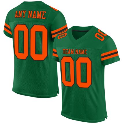 Custom Personalized Football Jersey with Name and Number - Kelly Green Orange-Black Mesh Authentic Team Apparel Personalized