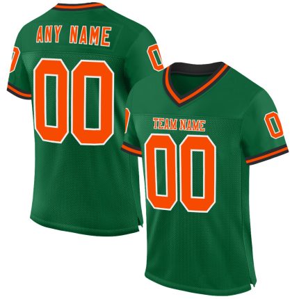 Custom Name and Number Personalized Kelly Green Orange Black Football Jersey - Authentic Throwback Mesh Personalized Kelly