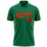 Custom Team Name Number Golf Polo Shirt Kelly Green Orange-Black Performance Vapor Personalized Kelly Green Orange-Black