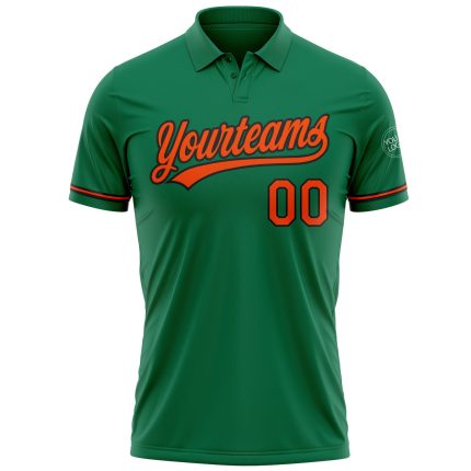 Custom Team Name Number Golf Polo Shirt Kelly Green Orange-Black Performance Vapor Personalized Kelly Green Orange-Black