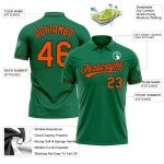 Custom Team Name Number Golf Polo Shirt Kelly Green Orange-Black Performance Vapor Personalized Kelly Green Orange-Black