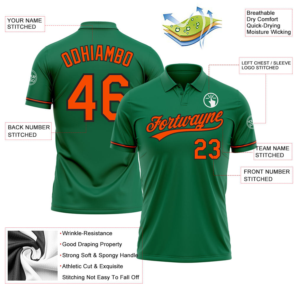 Personalized Kelly Green Orange-Black Performance Vapor Golf Polo Shirt Team Custom Name and Number Custom Team Name Number Golf Polo Shirt Kelly Green Orange-Black Performance Vapor Personalized Kelly Green Orange-Black - Image 3