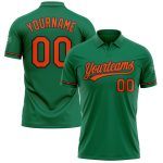 Custom Team Name Number Golf Polo Shirt Kelly Green Orange-Black Performance Vapor Personalized Kelly Green Orange-Black