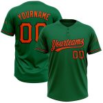Custom Team Name and Number Personalized Kelly Green Orange-Black Two-Button Unisex Softball Jersey Personalized Kelly Green
