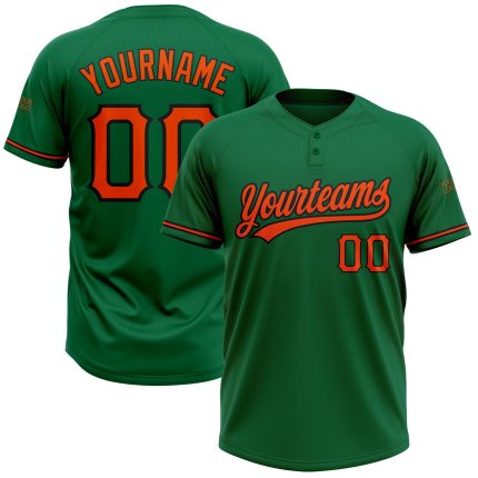Custom Team Name and Number Personalized Kelly Green Orange-Black Two-Button Unisex Softball Jersey Personalized Kelly Green