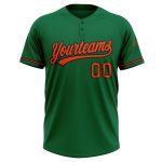 Custom Team Name and Number Personalized Kelly Green Orange-Black Two-Button Unisex Softball Jersey Personalized Kelly Green