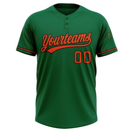 Custom Team Name and Number Personalized Kelly Green Orange-Black Two-Button Unisex Softball Jersey Personalized Kelly Green