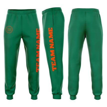 Custom Name and Number Personalized Fleece Jogger Sweatpants in Kelly Green and Orange Personalized Kelly Green Orange Fleece