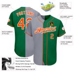 Custom Name and Number Authentic Split Baseball Jersey in Kelly Green, Orange, and Gray - Team Fashion Style Personalized