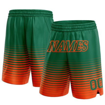 Custom Name and Number Basketball Shorts Authentic Fashion Kelly Green with Orange Pinstripe Fade Personalized Kelly Green