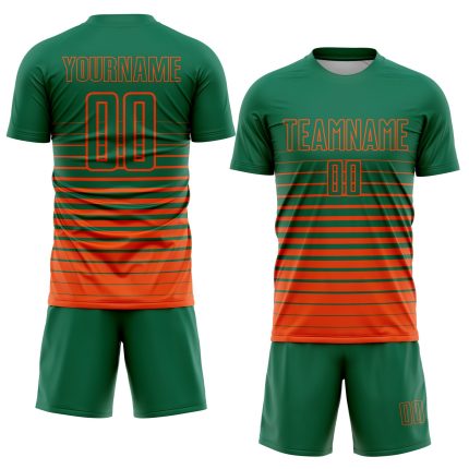 Custom Name and Number Personalized Soccer Uniform Jersey - Kelly Green and Orange Pinstripe Fade Fashion Design Personalized