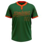Custom Name and Number Unisex Softball Jersey in Kelly Green with Orange Pinstripe - Two-Button Design Personalized Kelly