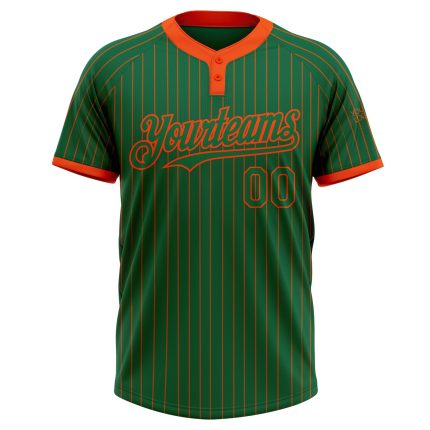 Custom Name and Number Unisex Softball Jersey in Kelly Green with Orange Pinstripe - Two-Button Design Personalized Kelly