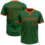 Custom Name and Number Unisex Softball Jersey in Kelly Green with Orange Pinstripe - Two-Button Design Personalized Kelly