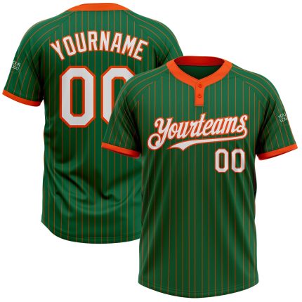 Custom Name Number Unisex Softball Jersey Kelly Green Orange Pinstripe Two-Button Design - Personalized Team Apparel Personalized