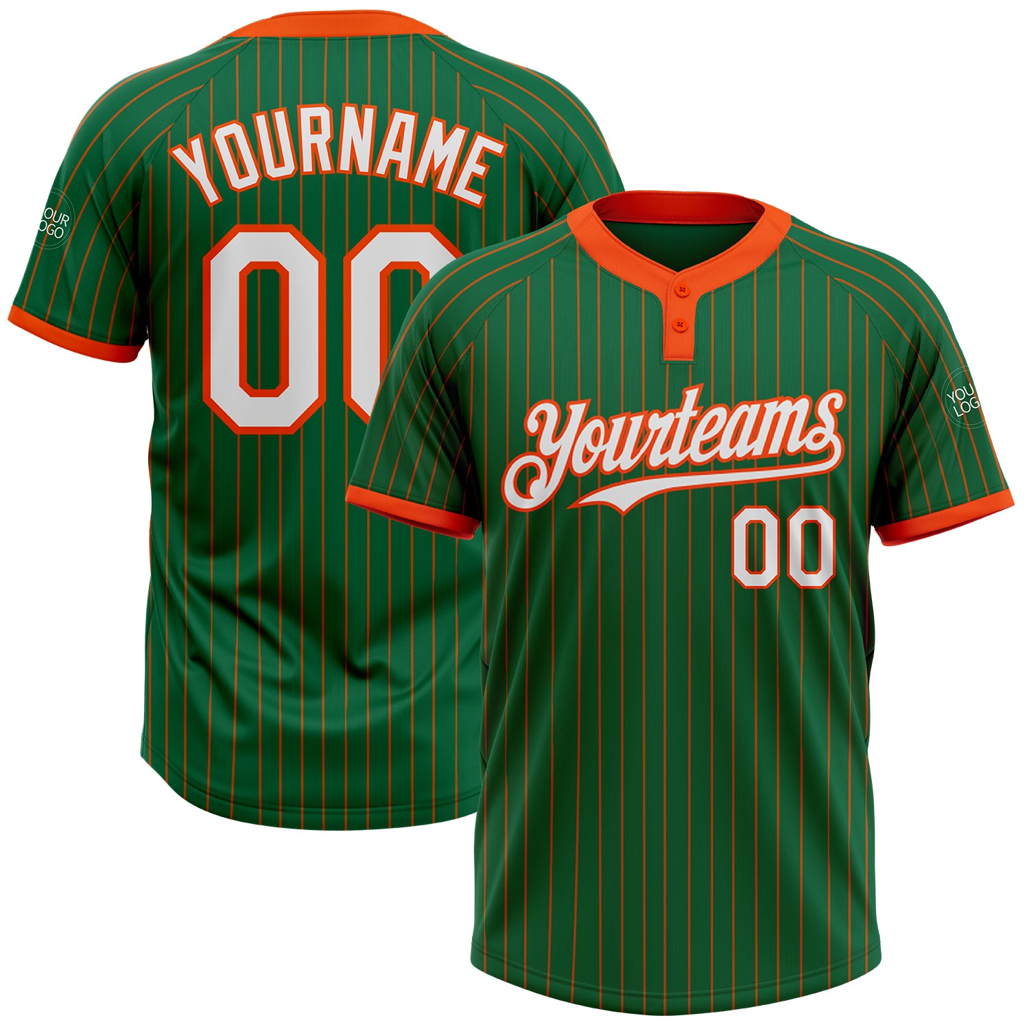 Custom Name Number Unisex Softball Jersey Kelly Green Orange Pinstripe Two-Button Design - Personalized Team Apparel Personalized