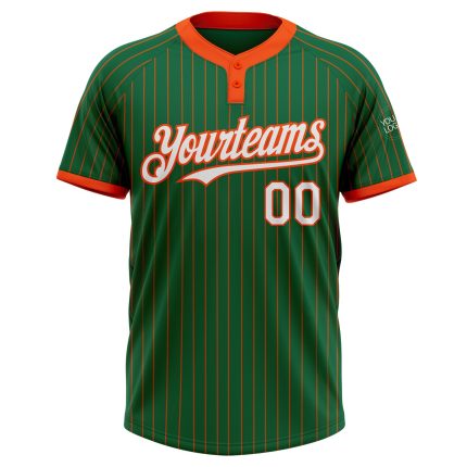 Custom Name Number Unisex Softball Jersey Kelly Green Orange Pinstripe Two-Button Design - Personalized Team Apparel Personalized
