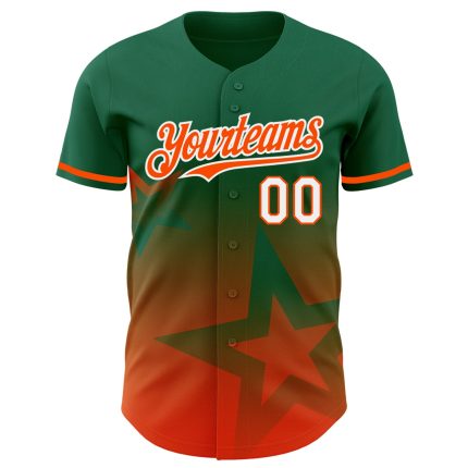 Personalized Twinkle Star Baseball Jersey with Custom Name and Number in Kelly Green, Orange-White 3D Gradient Design Personalized