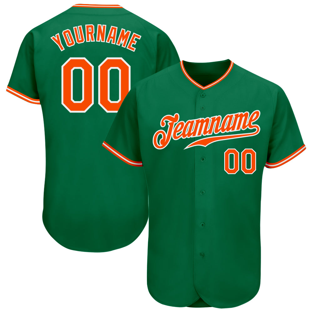 Personalized Authentic Baseball Jersey in Kelly Green, Orange & White Personalized Kelly Green Orange-White Authentic Baseball