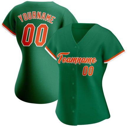 Custom Name and Number Authentic Baseball Jersey - Personalized Kelly Green and Orange-White Team Colors Personalized Kelly