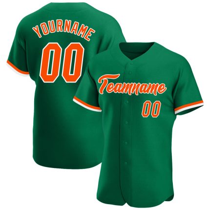 Custom Name and Number Authentic Baseball Jersey - Personalized Kelly Green and Orange-White Team Colors Personalized Kelly