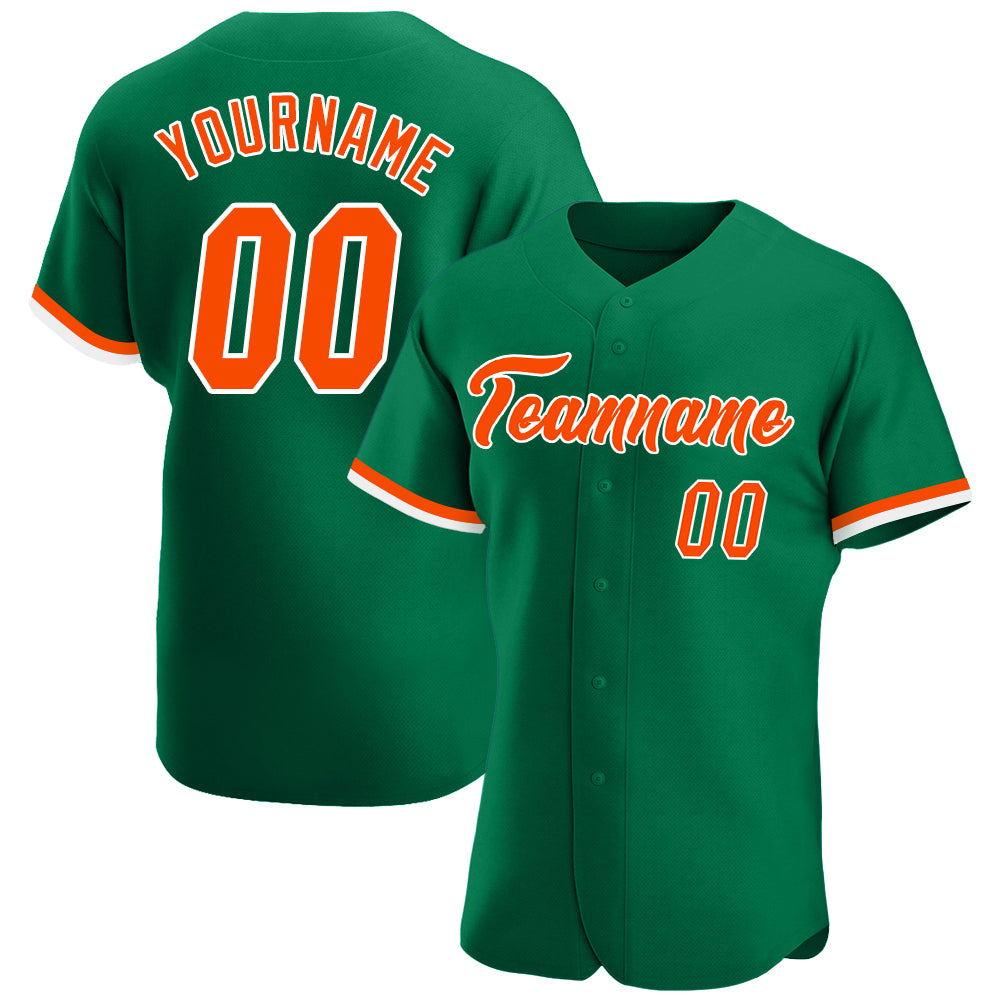 Custom Name and Number Authentic Baseball Jersey - Personalized Kelly Green and Orange-White Team Colors Personalized Kelly